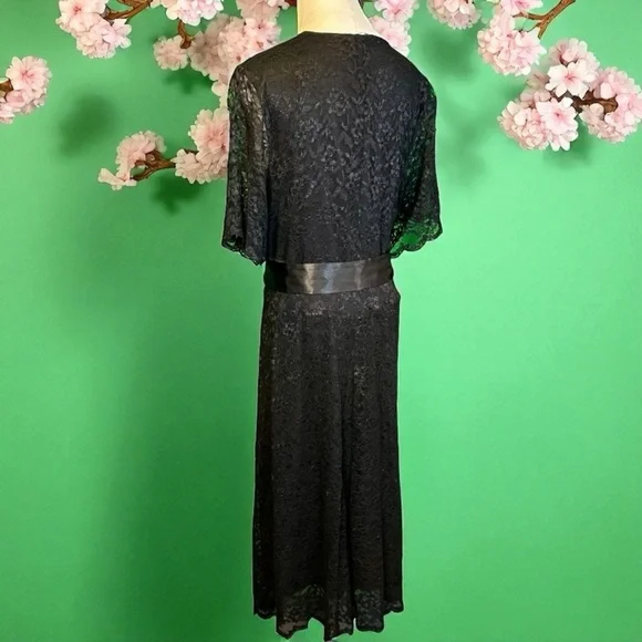 Kiyonna Black Lace A-Line V-Neck Dress with Satin Tie Belt / Sash Size 2X - joarbit.com Kiyonna Black Lace A-Line V-Neck Dress with Satin Tie Belt / Sash Size 2X - joarbit.com